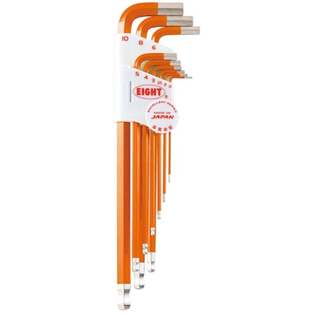 Eight Tool TAPER HEAD HEX KEY L-HANDLE EXTRA LONG SET, 9PC 1.5-10MM ORNG TLC-S9NOR